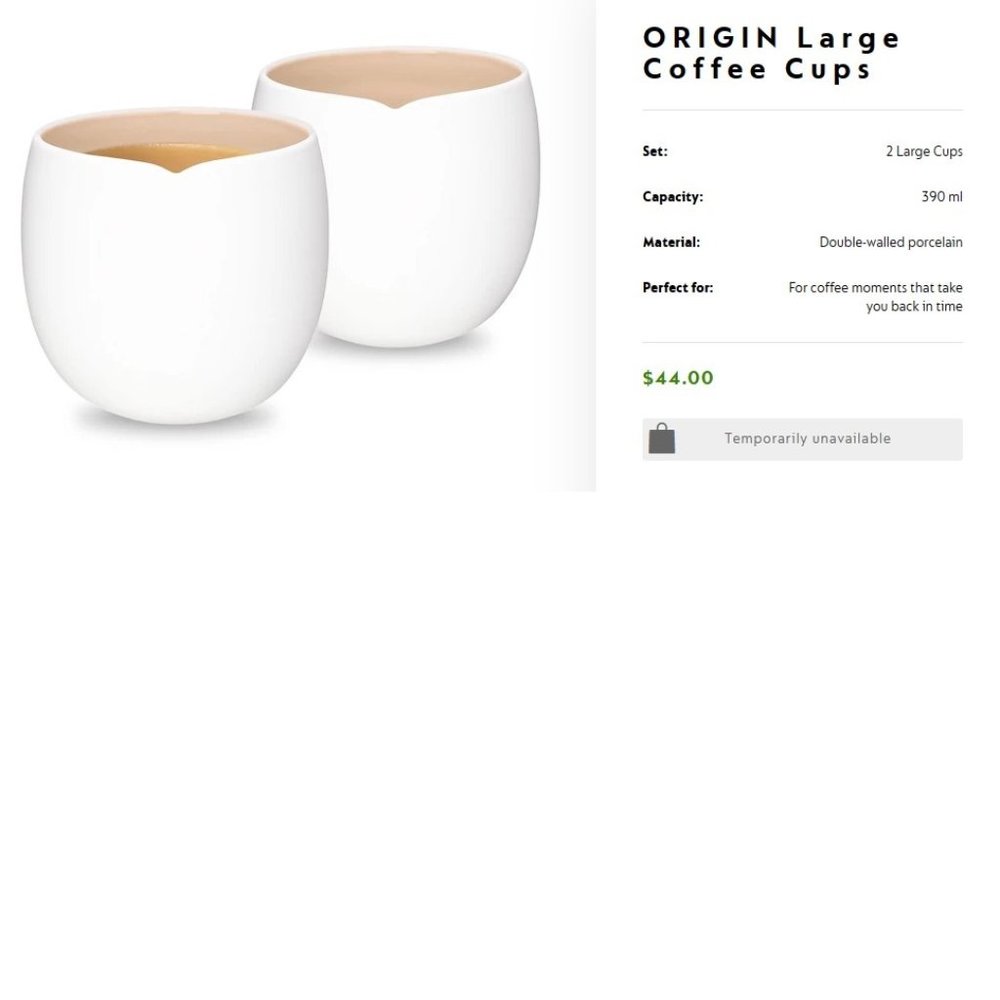 NIB Set of 2 390 ml Nespresso Origin Collection Mugs